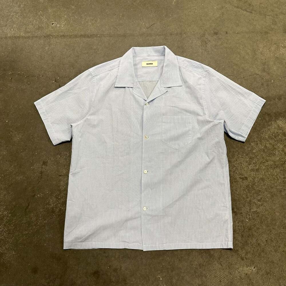 Buck Mason Striped Camp Collar Shirt Large 100% Cotton Short Sleeve